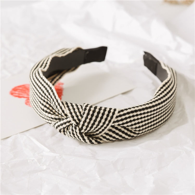 Korean New Simple Cross Grid Hair Hoop Women's Wide Version Crimping Knot Headband Hair Band Jewelry