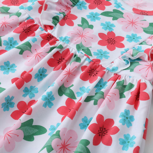 Flower Print Long Sleeve Dress for Girls
