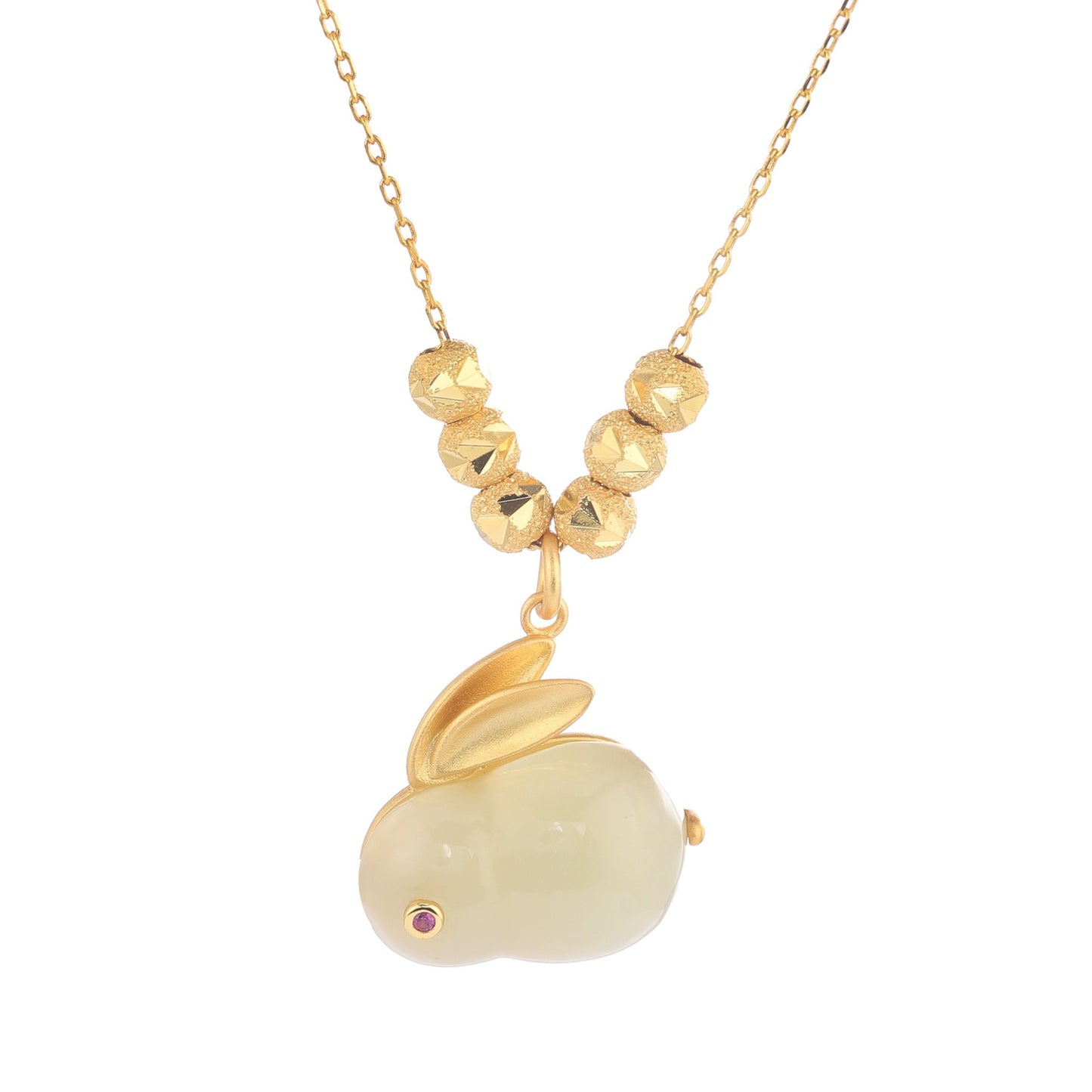 Hotan Jade Rabbit Pendant S925 Silver Gilded Lovely Jade Rabbit Earnail Necklace Bracelet Ring Fairy Jewelry