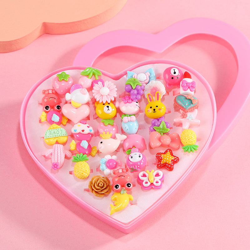Children's Ring Female Cartoon Jewelry Princess Ring Resin Toy Set Kindergarten Little Gift Girl Handwear