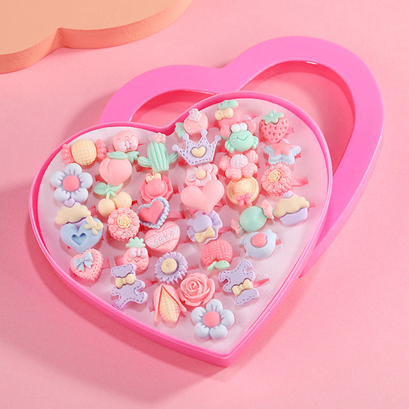 Children's Ring Female Cartoon Jewelry Princess Ring Resin Toy Set Kindergarten Little Gift Girl Handwear