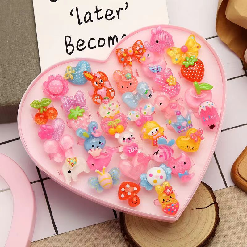 Children's Ring Female Cartoon Jewelry Princess Ring Resin Toy Set Kindergarten Little Gift Girl Handwear