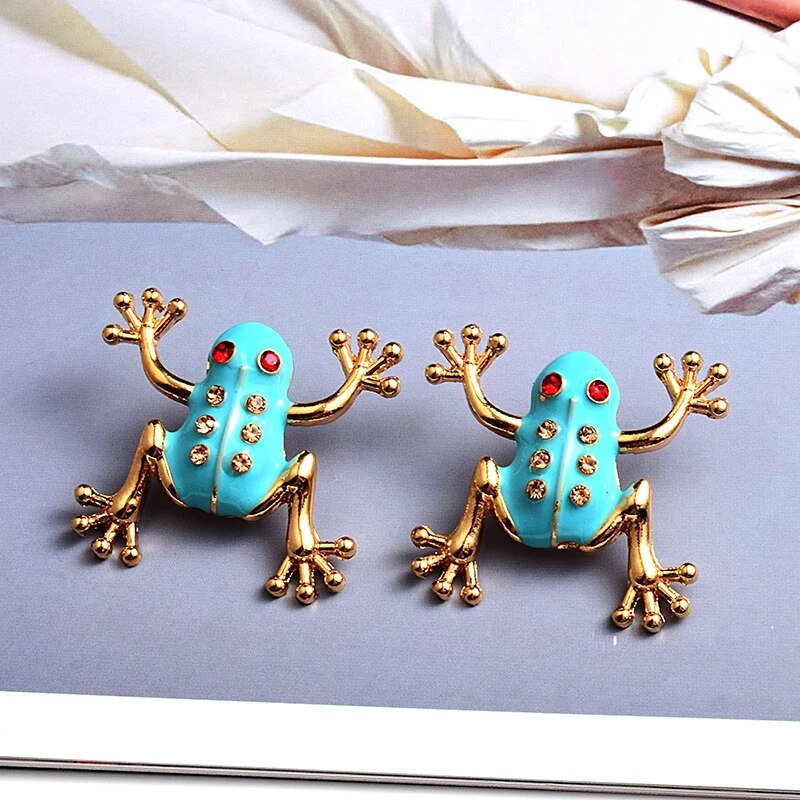 New Cute Animal Enamel Stud Earrings For Women Frog Metal Earring Girls Birthday Party Jewelry Accessories