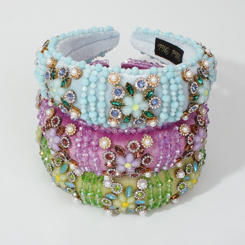 Exquisite Embroidery Rhinestone Flower Headbands Simulation Pearl Beads Padded Headpieces Women's Hair Jewelry Accessories Gifts