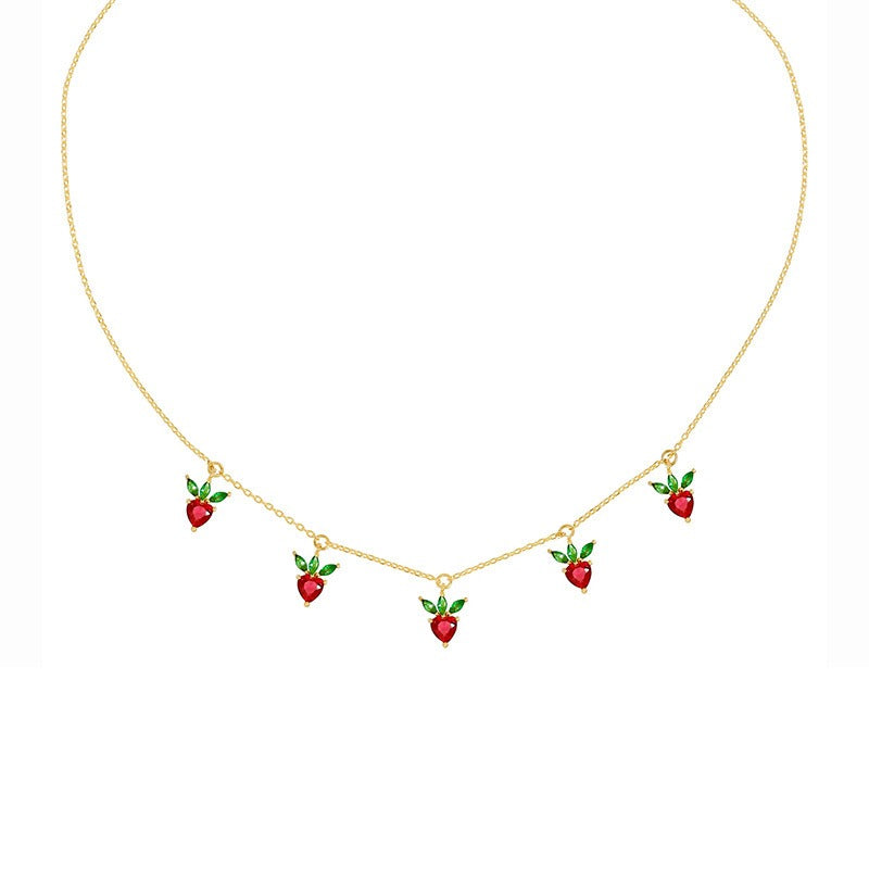 Jewelry INS Hot Color Zircon Necklace Cherry Honey Peach Tropical Fruit Collar Chain Necklace Girl