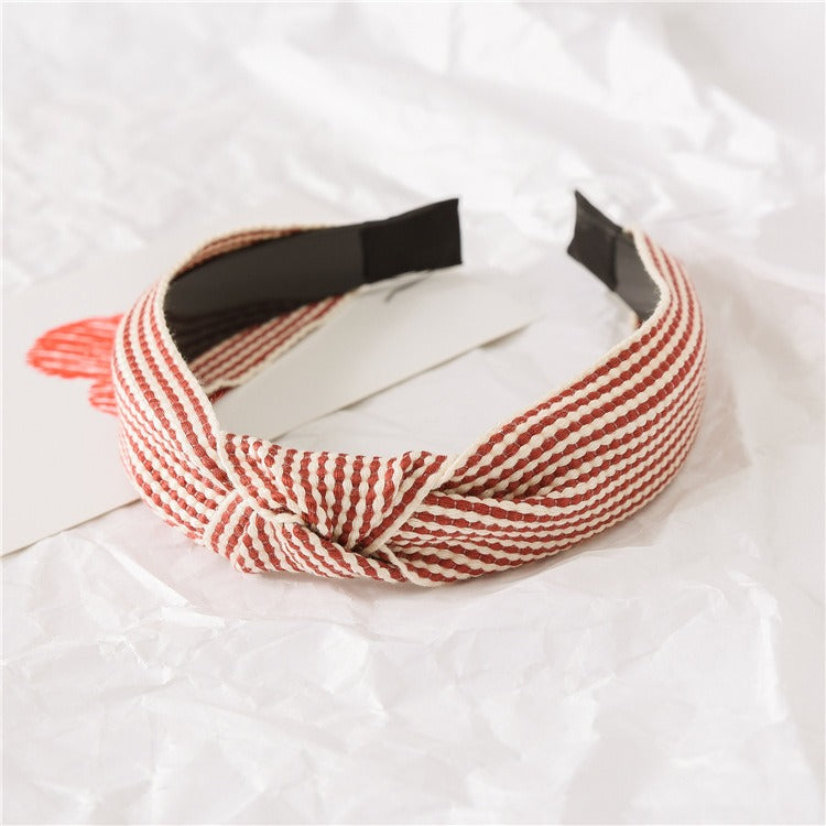 Korean New Simple Cross Grid Hair Hoop Women's Wide Version Crimping Knot Headband Hair Band Jewelry