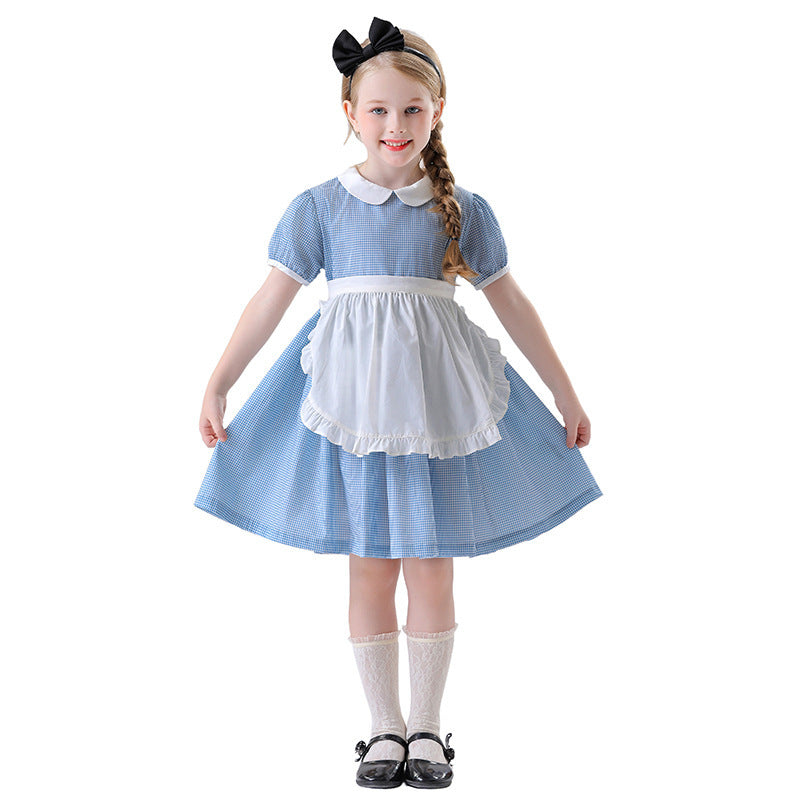 Halloween Cosplay Alice Princess Dress for Girls Blue Maid Costume Dress