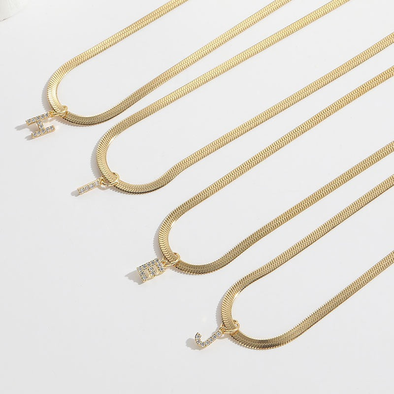 26 Letter Necklace 3Mm Titanium Steel Chain Copper Plated 18K Genuine Gold Jewelry Snake Bone Chain