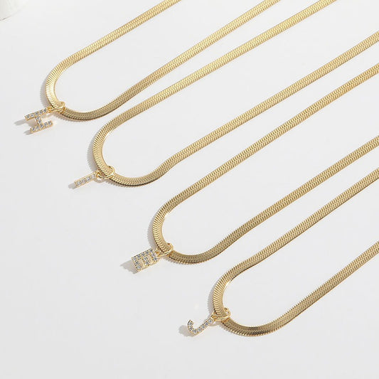 26 Letter Necklace 3Mm Titanium Steel Chain Copper Plated 18K Genuine Gold Jewelry Snake Bone Chain