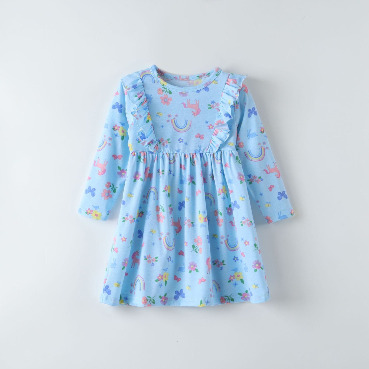 Cute Unicorn Print Long Sleeve Dress for Girls