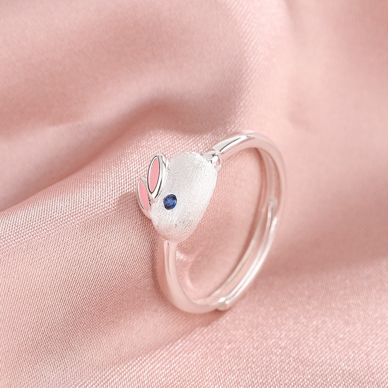 Ins S925 Sterling Silver Bunny Ring Fairy Style Cute Animal Ring Cartoon Girl Jewelry Girl