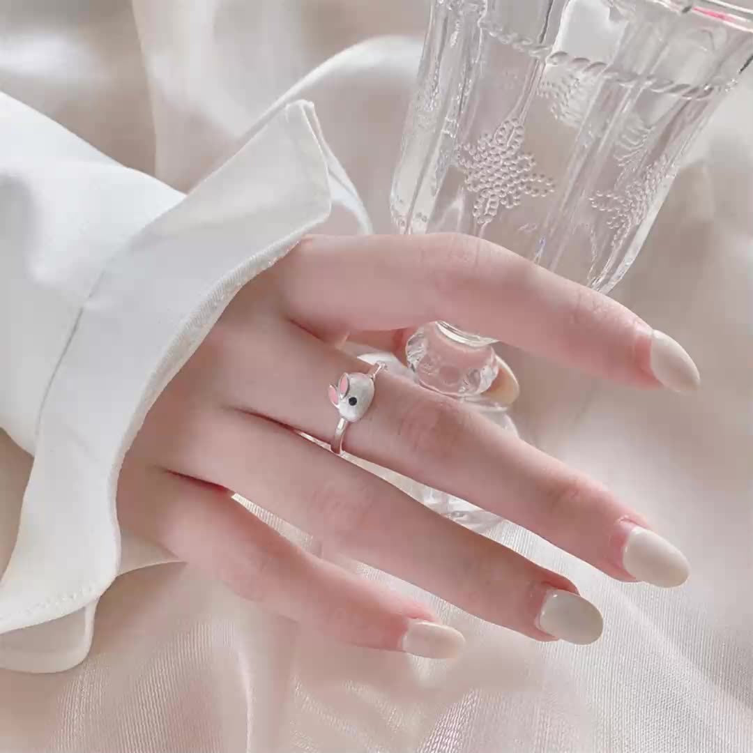 Ins S925 Sterling Silver Bunny Ring Fairy Style Cute Animal Ring Cartoon Girl Jewelry Girl