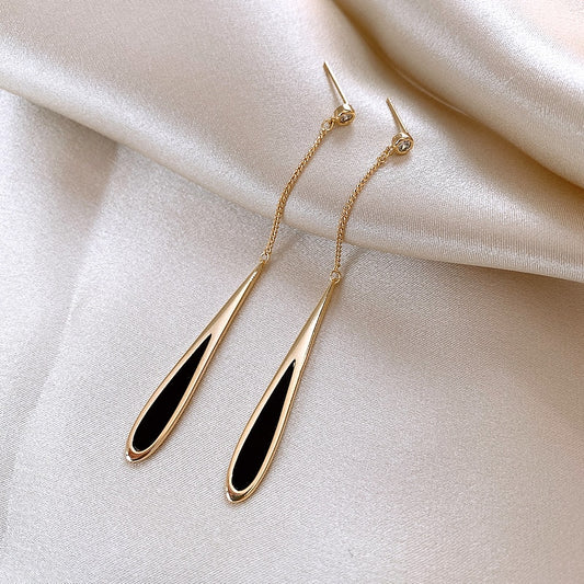 Fashion Black Drop Tassel Long Earrings New Fashion Party Luxury Accessories For Women's Temperament Jewelry