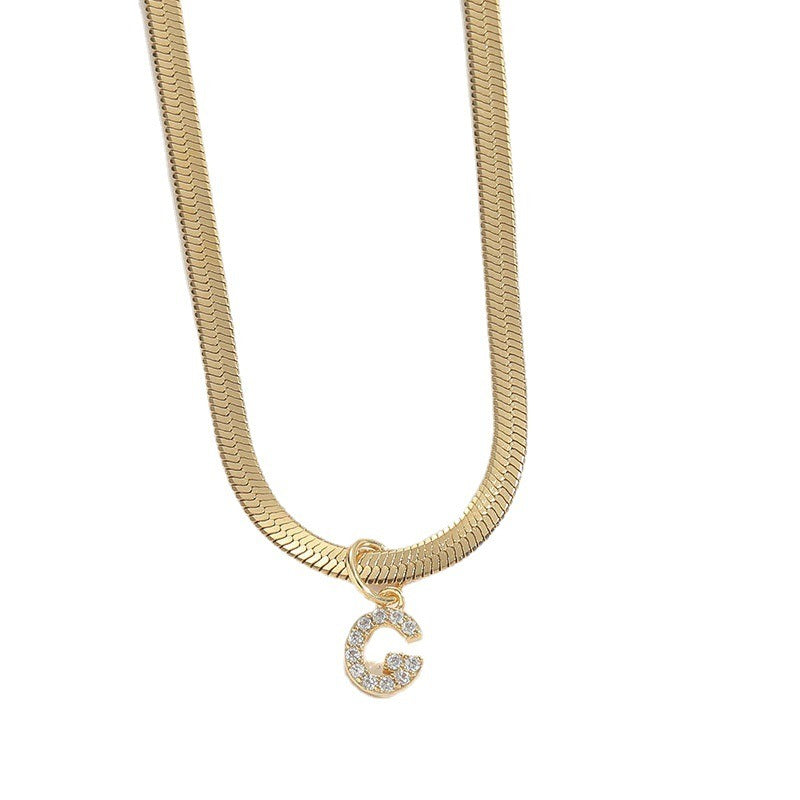 26 Letter Necklace 3Mm Titanium Steel Chain Copper Plated 18K Genuine Gold Jewelry Snake Bone Chain