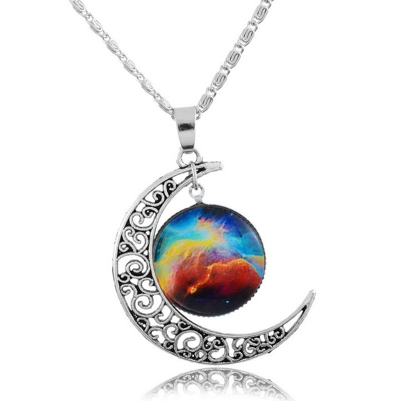 Fashion Moon Galaxy Star Gem Necklace Fashion Men's and Women's Hip-Hop Sweater Chain Jewelry