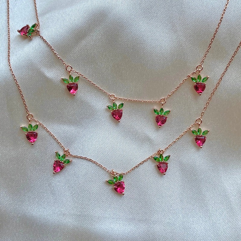 Jewelry INS Hot Color Zircon Necklace Cherry Honey Peach Tropical Fruit Collar Chain Necklace Girl