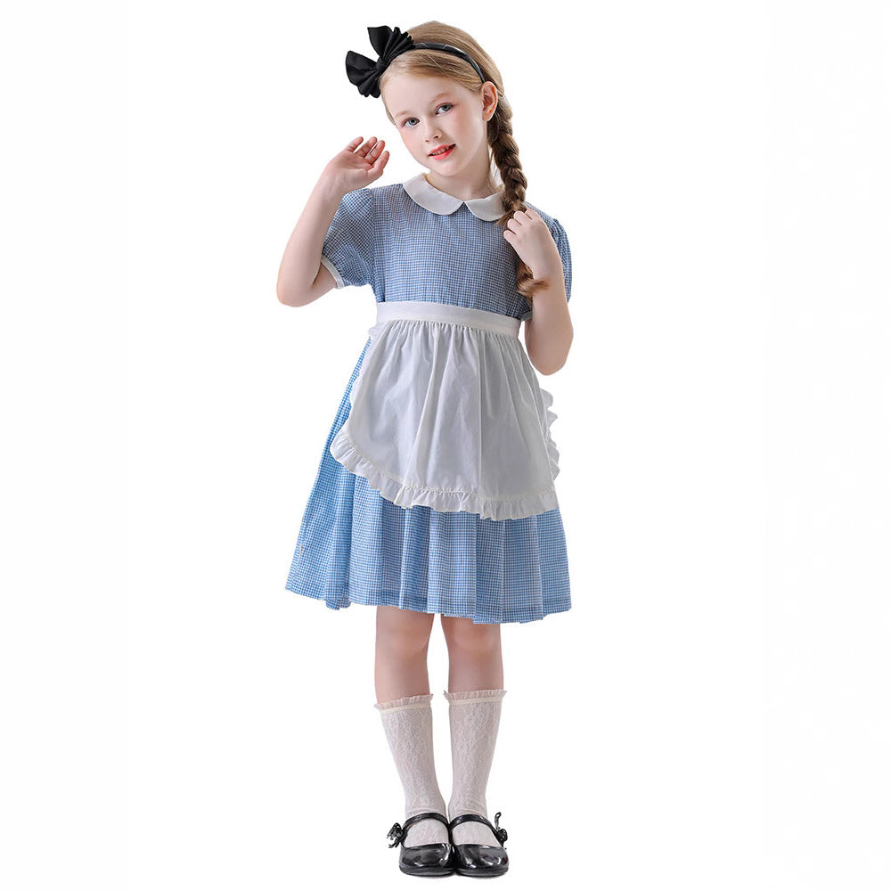 Halloween Cosplay Alice Princess Dress for Girls Blue Maid Costume Dress