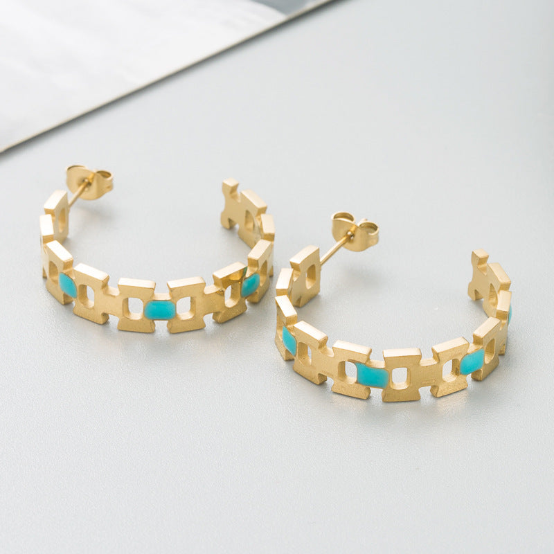 Trendy Titanium Steel Earrings Female Hollow Fashion Geometric Personality Creative Earrings Titanium Steel Jewelry