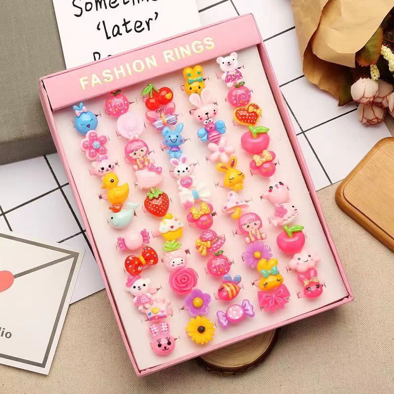Children's Ring Female Cartoon Jewelry Princess Ring Resin Toy Set Kindergarten Little Gift Girl Handwear