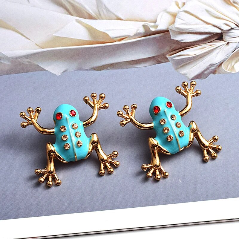 New Cute Animal Enamel Stud Earrings For Women Frog Metal Earring Girls Birthday Party Jewelry Accessories