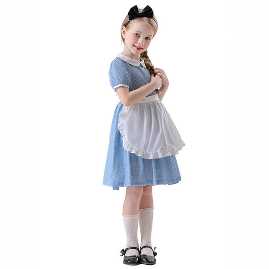 Halloween Cosplay Alice Princess Dress for Girls Blue Maid Costume Dress