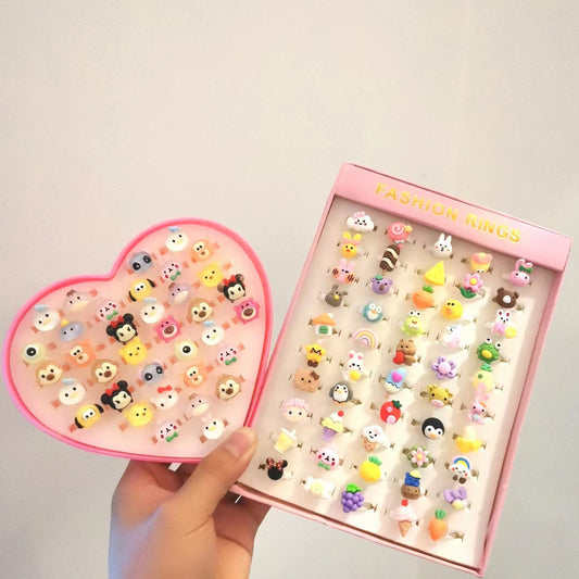 Children's Ring Jewelry Set Korean Cartoon Toy Ring Lovely Princess Girl Gift Resin Ring